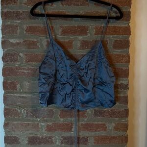 Aritzia Wilfred Granite Blue Satin Top